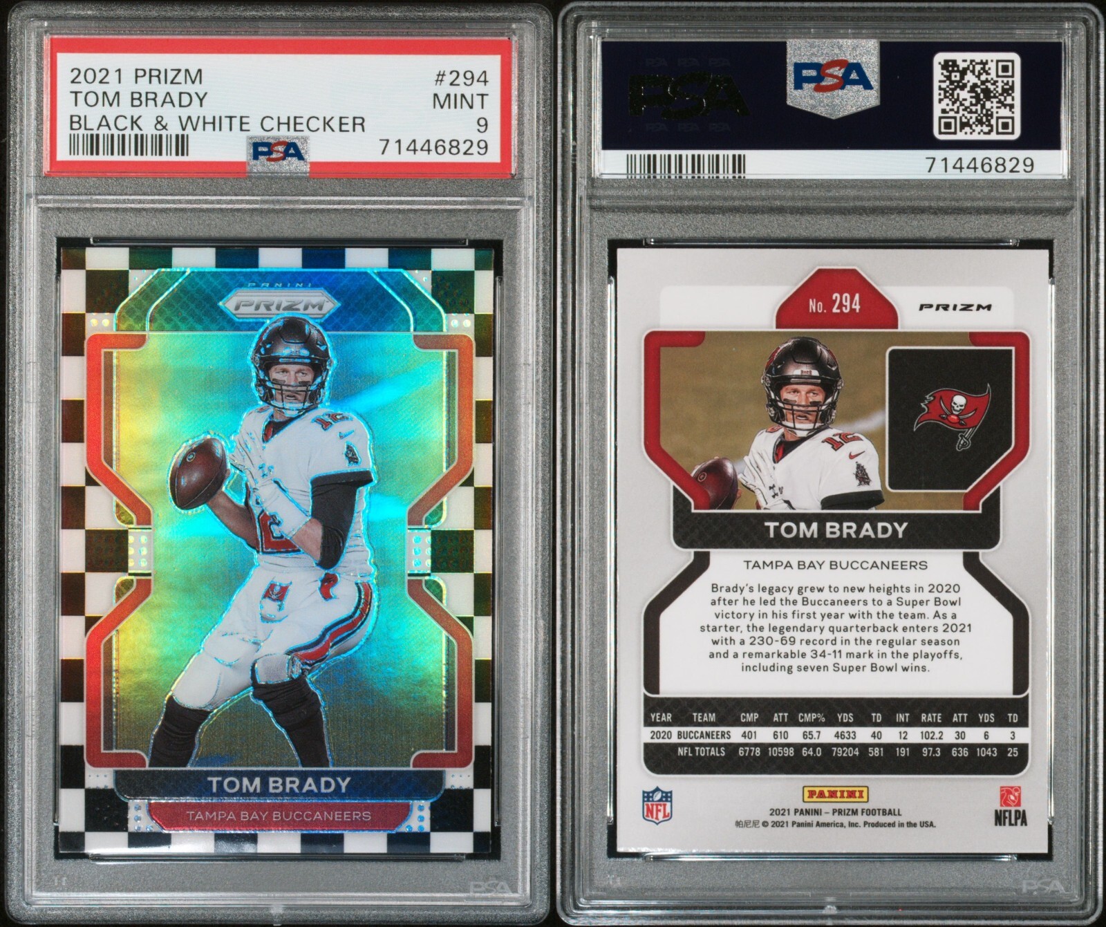 PSA 9 2021 Panini Prizm Prizms Black and White Checker #294 Tom Brady CASE HIT