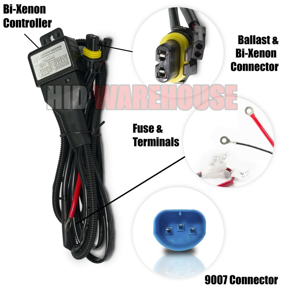 HIDWarehouse 9007 Bi-Xenon HID Bundle – 55W AC Ballast, 10000K Dark Blue Bulbs, Plug & Play Kit For Brighter Headlights (Pair)