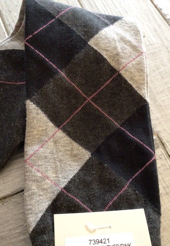 NWT- COLE HAAN -Dark Gray-Heather-Pink-Argyle-One Size-Dress Socks-MSRP $12.50 - Picture 2 of 6
