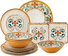 16-Piece Tuscany Design Melamine Dinnerware Set, Service for 4