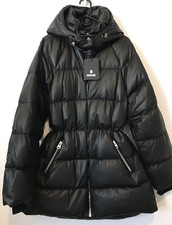 Mackage Karsyn Black Leather Down Puffer Hooded Jacket Medium New Nwt