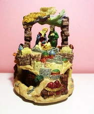 Vtge Handmade Beautiful Musical Resin Nativity Nicely Detailed Plays Holy Night