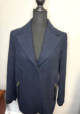 Zara Trafaluc Women's Coat Jacket Size S Navy Blue Wool-look Zipper and snaps