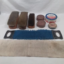 Vintage Wooden Esquire Shoe Valet De Luxe Shoe Shine Lot Accessories Used