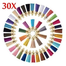 SIQUK 160 Pieces Keychain Tassels Leather Tassel Jewelry Making Tassel Pendants Gold Tassel Charm for Keychain DIY Craft Supplies Gold Cap 32 Colors