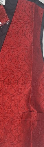 Vittorio Farina Red Paisley 2pc Vest Set (Black Back): Medium Adjustable, Satin - Picture 3 of 7
