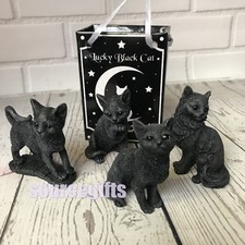 NEW CAT FIGURES - SET OF 4 SMALL 6cm LUCKY BLACK CAT  FIGURINES GREAT GIFT