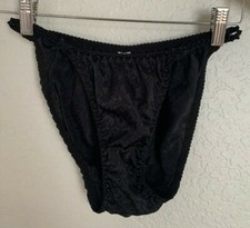 VTG Delicates Sz 5 Black Color High Cut String Panties Underwear with bows