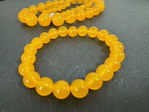 Jade Verlaufs Kette Collier 8-14mm+ Armband 10mm 49cm&Strech17-20 cm Honig - Picture 5 of 6