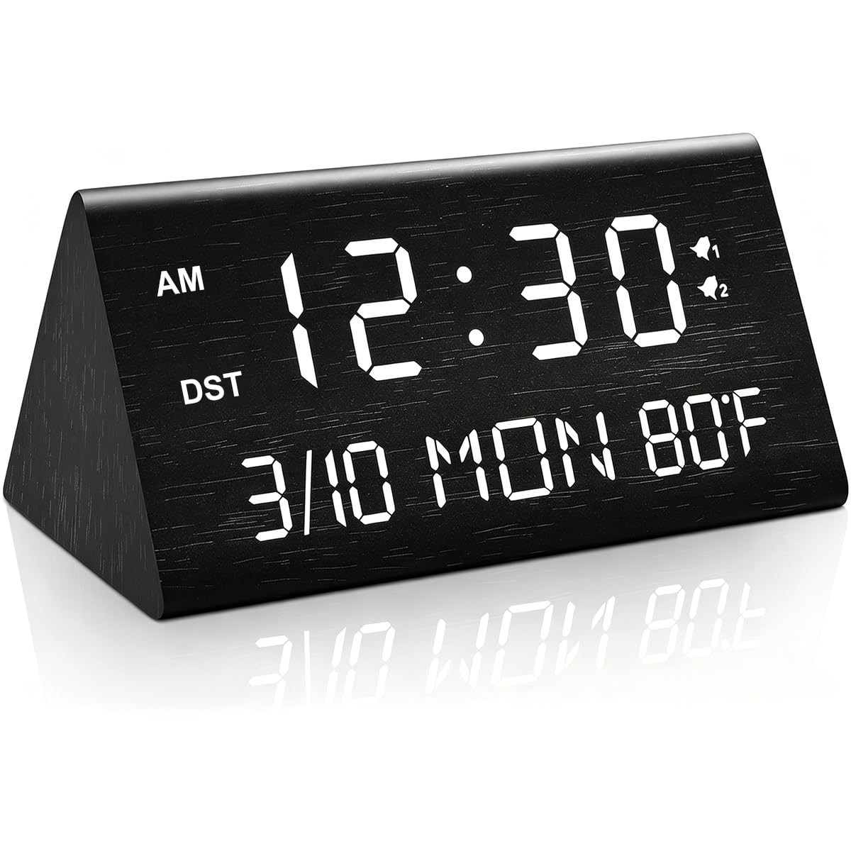 Kogonee Wooden Digital Alarm Clock, 0-100% Dimmer, 2 Alarm Settings, Weekday/...