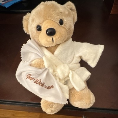 GANZ Get Well Soon Bear Beige Plush Bear with Cream Robe Original Black Eyes