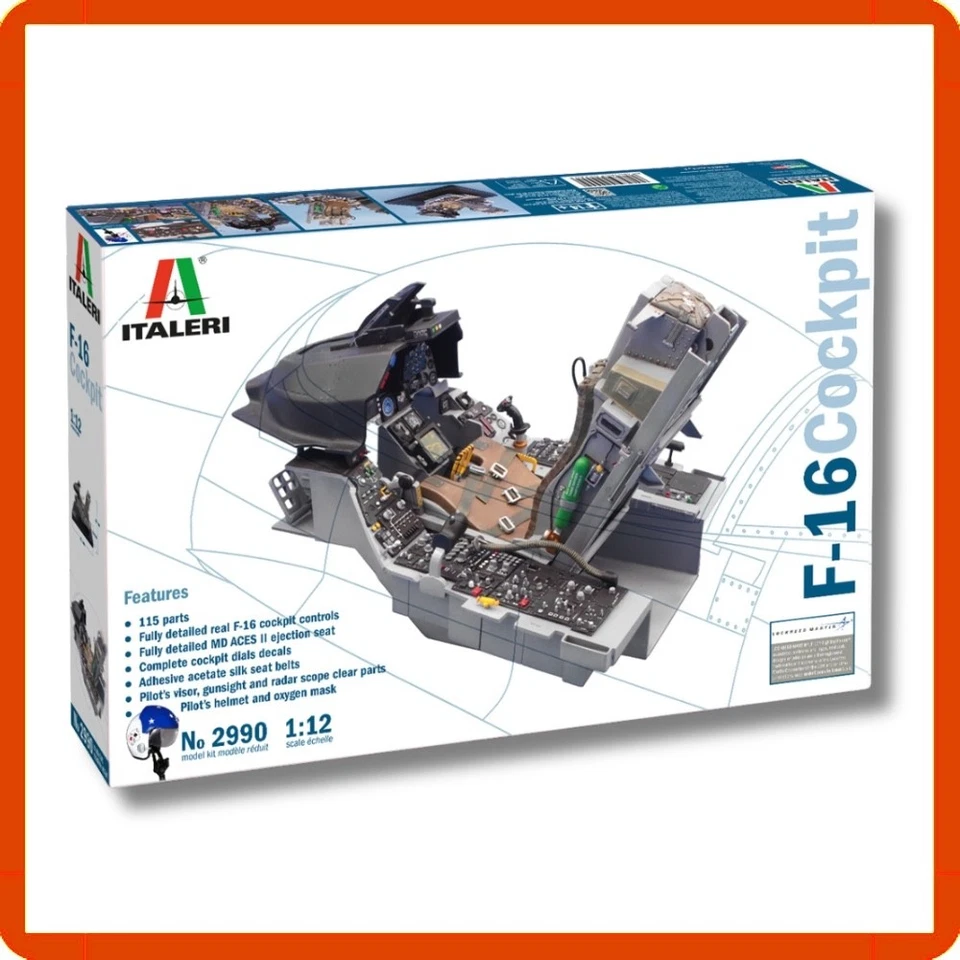 Italeri scala 1/12 F16 Cockpit kit di montaggio modellino aereo militare statico - Immagine 2 di 4