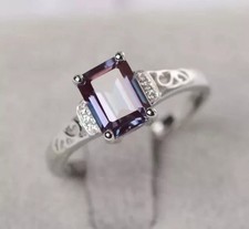 Lab Created Alexandrite 3Ct Emerald Cut Women Engagement Ring White Gold Plated