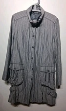 Animale Gray Striped Jacket Coat Lagenlook Oversized Size FR 40 US 8