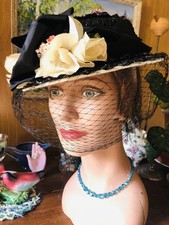 Vintage Antique 1930  s Tilt Fabulous Rose Ribbon Veil Design HAT One Of A Kind