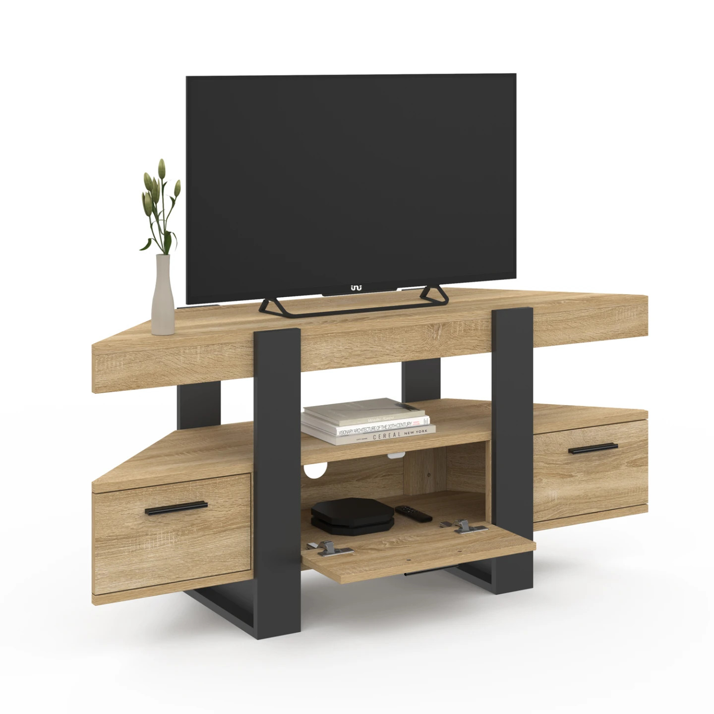 Meuble TV d'angle PHOENIX style industriel pour optimiser les petits salons - 4