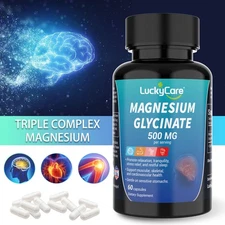 Magnesium Glycinate 500mg - 60 Capsules Supply Improved Sleep Anxiety Relief USA
