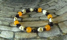 7 1/4" - 7.5" HALLOWEEN ORANGE BLACK SKELETONS BEADED STRETCH BRACELET NEW