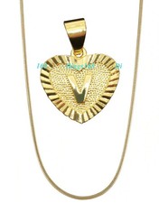 Unisex 18K Yellow Gold Filled Alphabet Letter "V" Heart Pendant Necklace Chain