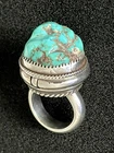Vintage Sterling Silver Turquoise Rock Poison Ring Pill Box Locket Ornate SIZE 8