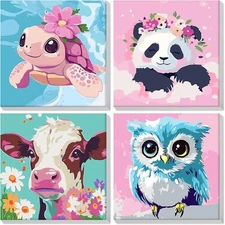 4 Pack Paint by Numbers Kit for Kids, DIY Canvas Painting Set for Kids Gift DIY 