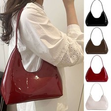 Women Shoulder Bag PU Leather Solid Handbag Patent Underarm Tote Purse Fashion