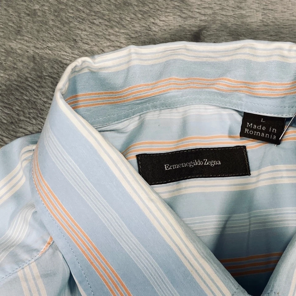 Camisa Ermenegildo Zegna Para Hombres Grande Rayas Abotonada Manga Larga Vestido Informal Foto 3 de 4