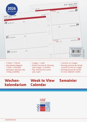 RIDO-IDÉ 2026 rido idé Wochenkalendarium Ersatzkalender 1W 2S Din A5 Timing 1