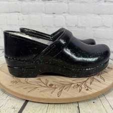 Dansko Clogs Women 8.5-9 US 39 EU White Handpint Black Gliter Professional Shoes