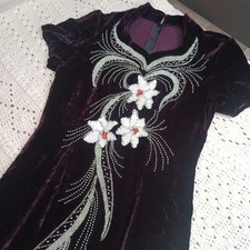Vtg M Beaded Whimsigoth Dress Maxi Formal Gown Goth 90s Y2K Prom Velvet Fairy