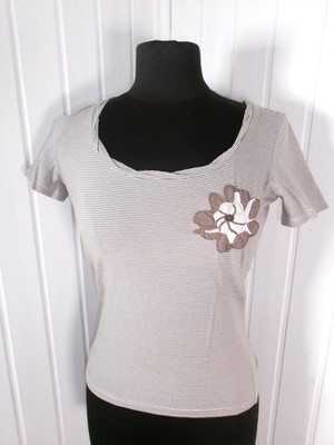 Top Shirt Baumwolle beige gestreift Stretch Weekend Max Mara S 36 Blumenstickerei