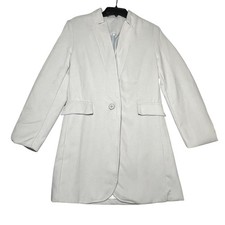 Women's Light Gray Single Button Blazer Coat Jacket Size M Lined Pockets