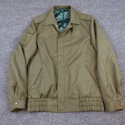 Vintage Czech Military Bomber Jacket Mens Large Green Canvas Full Zip Pockets