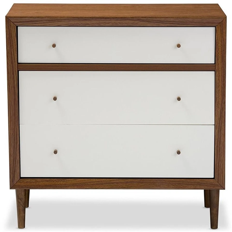 Baxton Studio Harlow 3 Drawer Chest in White and Walnut - Image 3 of 4