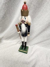 10 Inch Nutcracker King!  Holding A Scepter! Dark Blue And White!