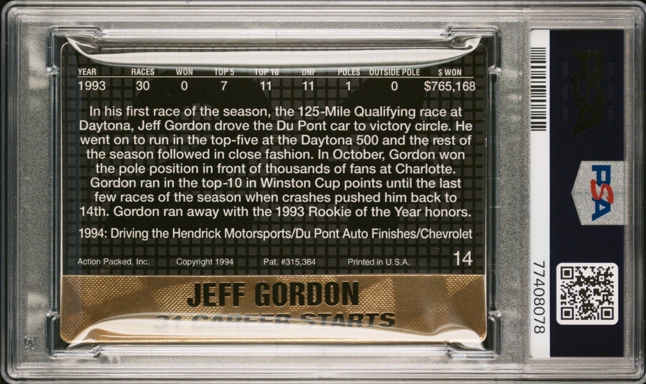 🏁 Jeff GORDON 1994 Action Packed #14 POP 4 🔥 PSA 8 Near Mint - Mint view 2