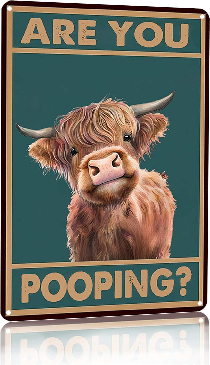 Vintage Highland Cow Tin Sign: Funny 