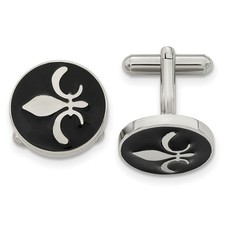 Stainless Steel Polished Black Enamel With Fleur De Lis Cuff Links Measures 1...