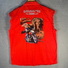 Regent Co Sturgis 2009 Sleeveless Denim Vest Red Frayed Biker Graphic Size M