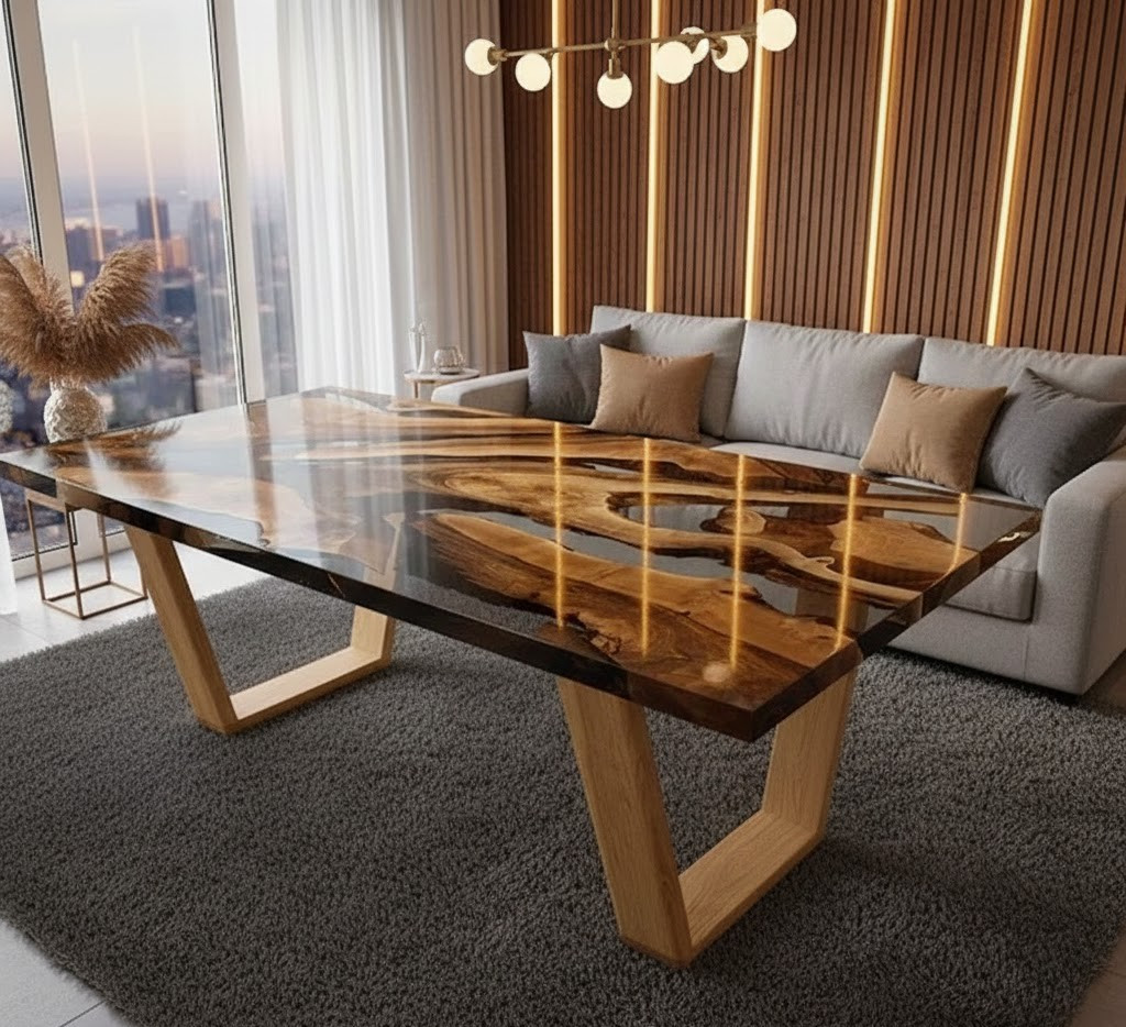 Live Edge Wood Epoxy Resin Table Top | Clear Resin River Slab Top | Custom Size-image