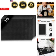 Bar Mat Non Slip Silicone Countertop Drying Mat for Cocktails Coffee Black 4pcs
