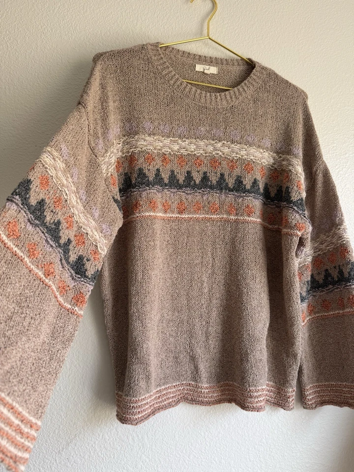 Suéter Tejido Caballete Rayas Lagenlook Costero Abuela Novio Top Talla: S Beige Foto 2 de 4