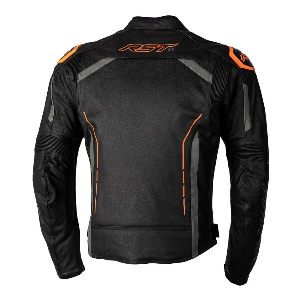 RST S1 CE Mens Leather Sport Motorcycle Jacket Black / Orange TriCore Made - Image 2 of 4