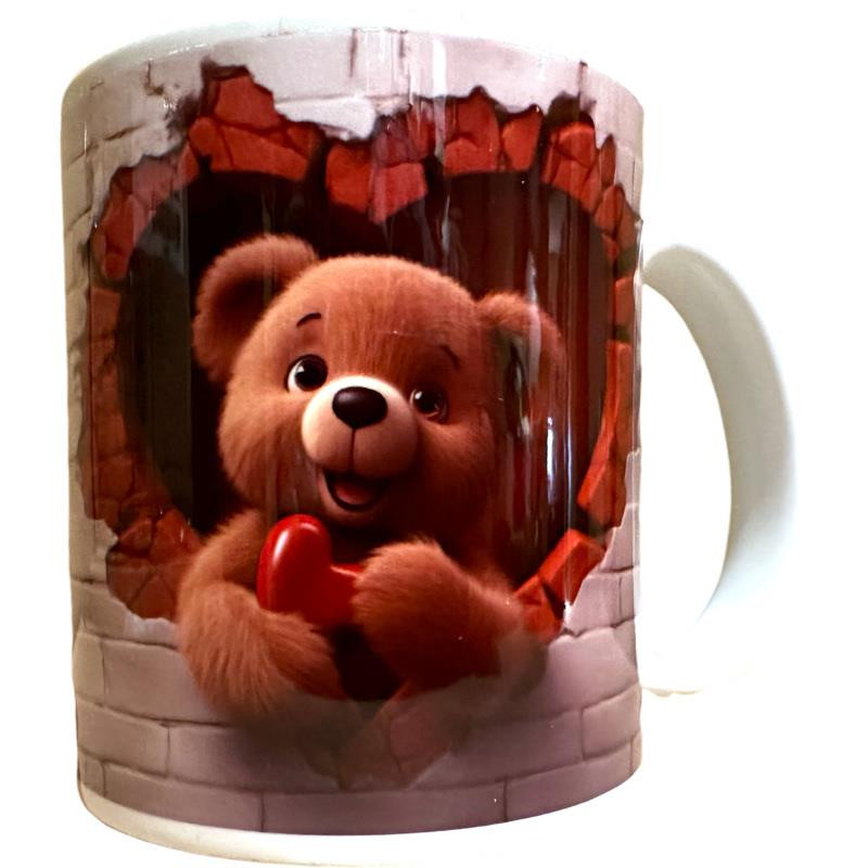 3D Love Heart With Teddy Bear Ceramic Coffee Mug Valentine's Day Gift for Wife