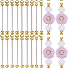 20Pcs Beadable Keychain Bars Keychain Bead Blanks Beadable Bar Beads Gold Bea...