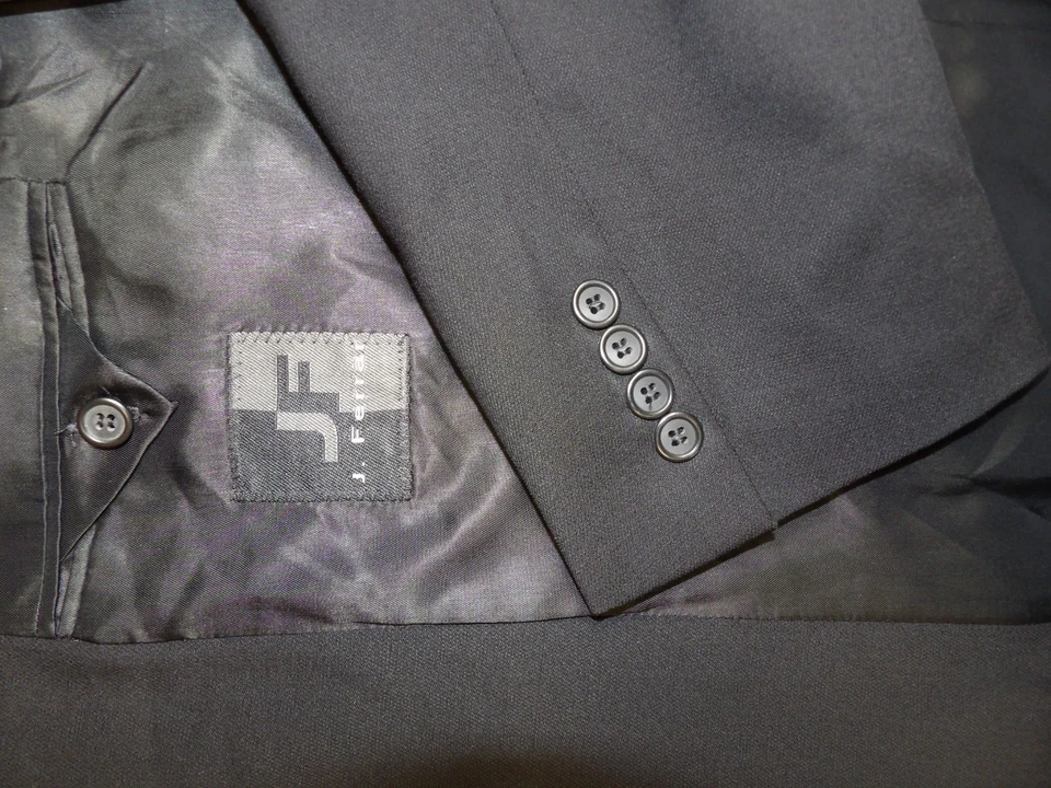 J Ferrar Mens Suit 48L 41W X 30 Black Weave 100% Wool L#103 - Image 3 of 4