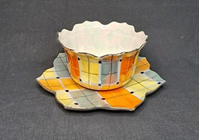 Vintage Gold Castle Lusterware Mayonnaise Condiment Bowl & Saucer Chikusa Japan