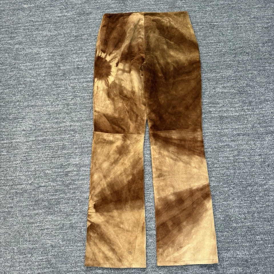 Pantalones Elements By Vakko Mujer 4 Marrón Gamuza Cuero Tie Dye Hippie Disco Y2K Años 90 Foto 2 de 4