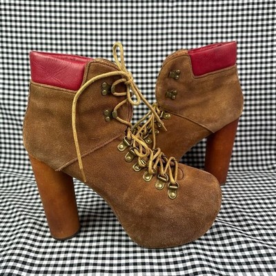 Jeffrey Campbell Everest Lita Platform Hiker Boots Brown Suede High Heel 9.5
