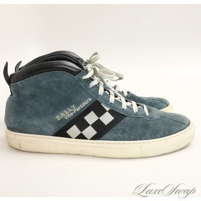 Bally The Vita Parcours Slate Blue Checkered Race Stripe Sneakers Shoes 12